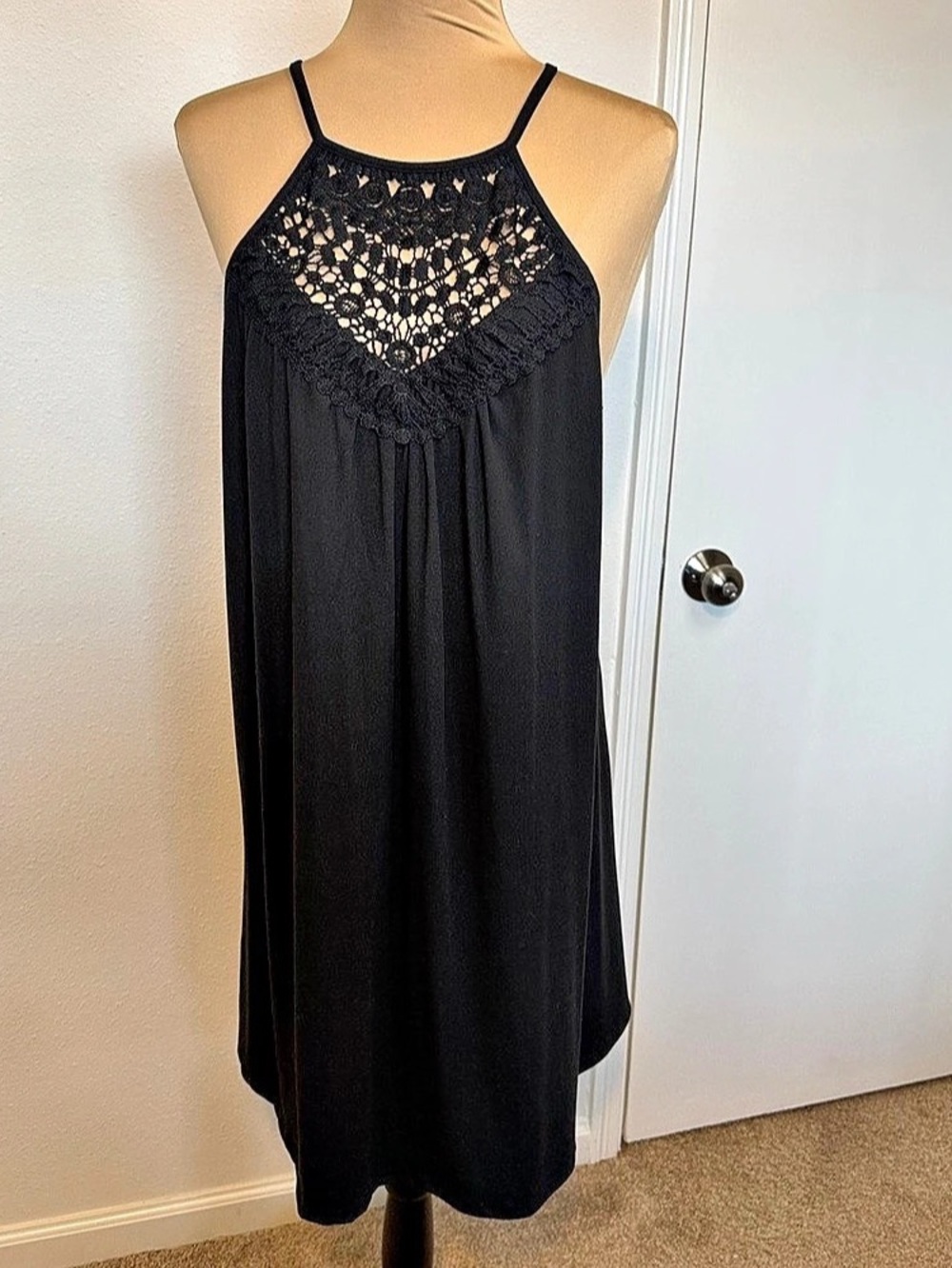 Black Lace Neck Maxi Dress Size XL Like New